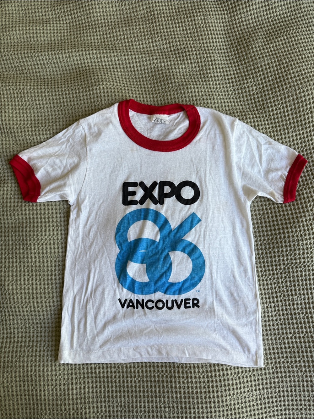 Vintage EXPO 86 Vancouver White Ringer Tee with Red Trim